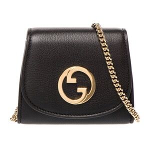 AUTH Gucci Interlocking GG Blondie Leather Mini Bag Black